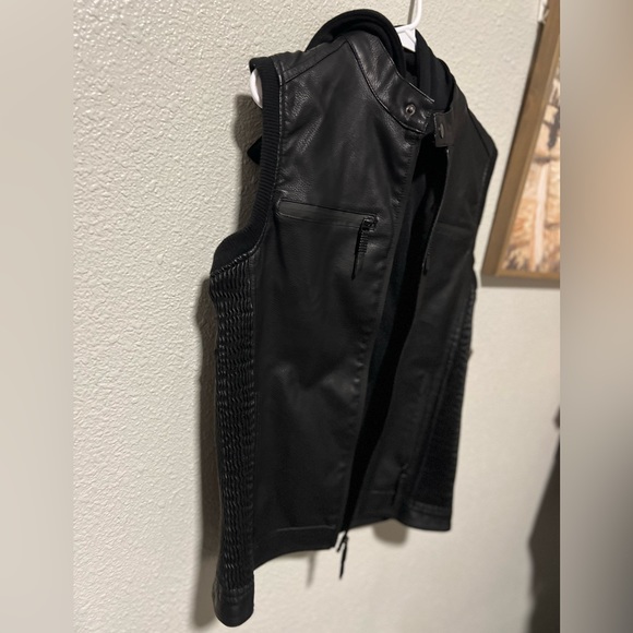 Fried-Denim Est.2015 NYC Men's Faux Leather Black Vest Hoodie Size L New - Picture 8 of 12